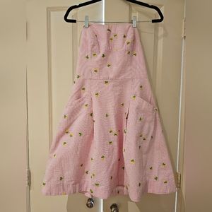 Lilly Pulitzer Pink Seersucker Bumble Bee Strapless Dress Size 8